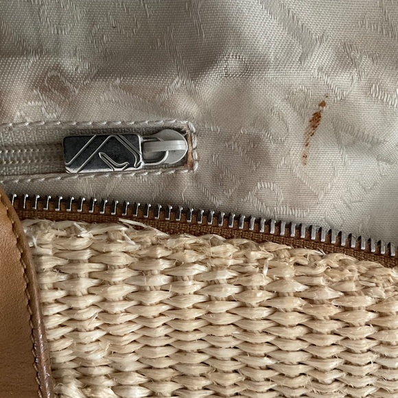 Authentic FURLA - Cream Straw Brown Leather Handbag - Picture 6 of 15